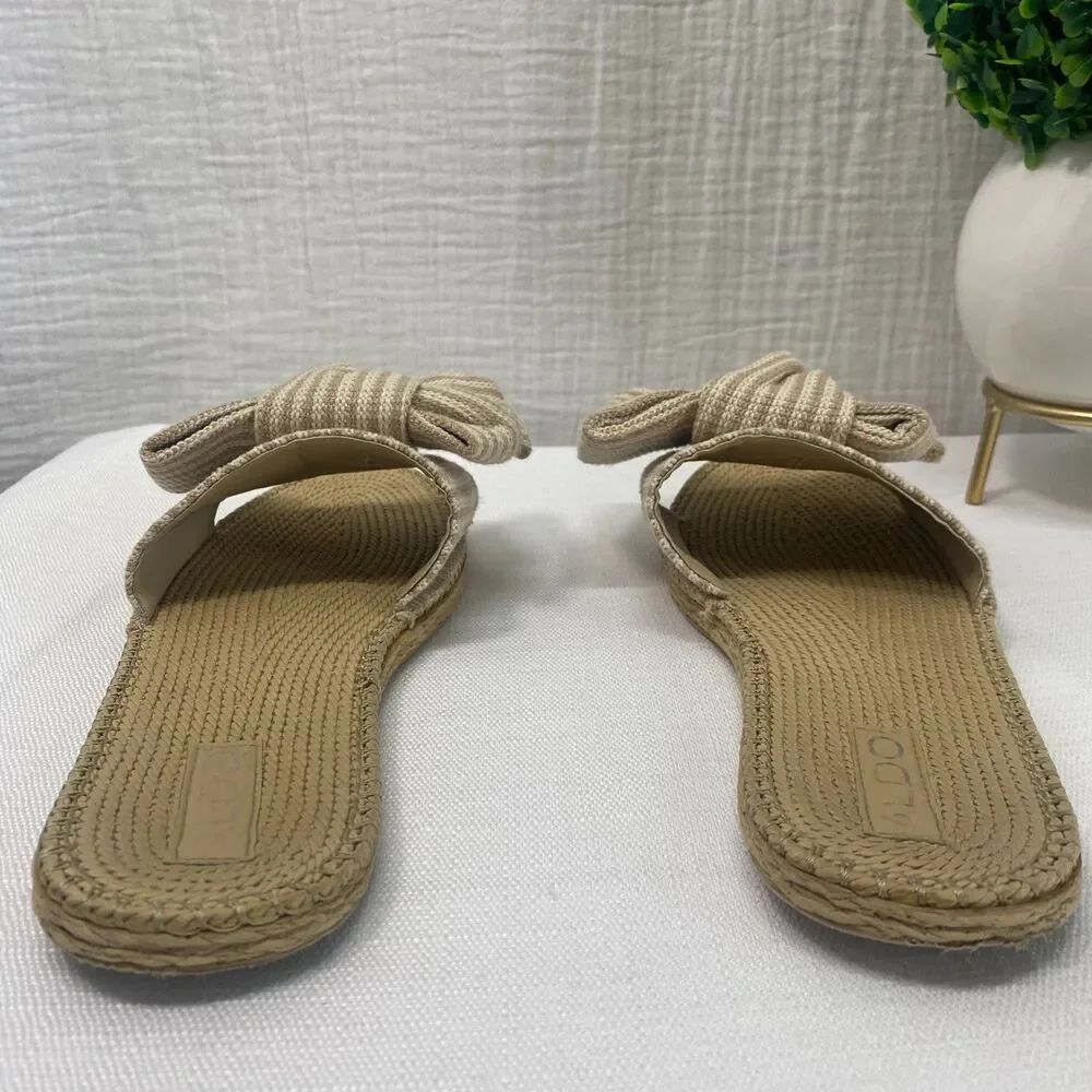 Aldo Espadrilles Slide Flat Sandals Women's Sz US 10 Beige Striped Boho Travel